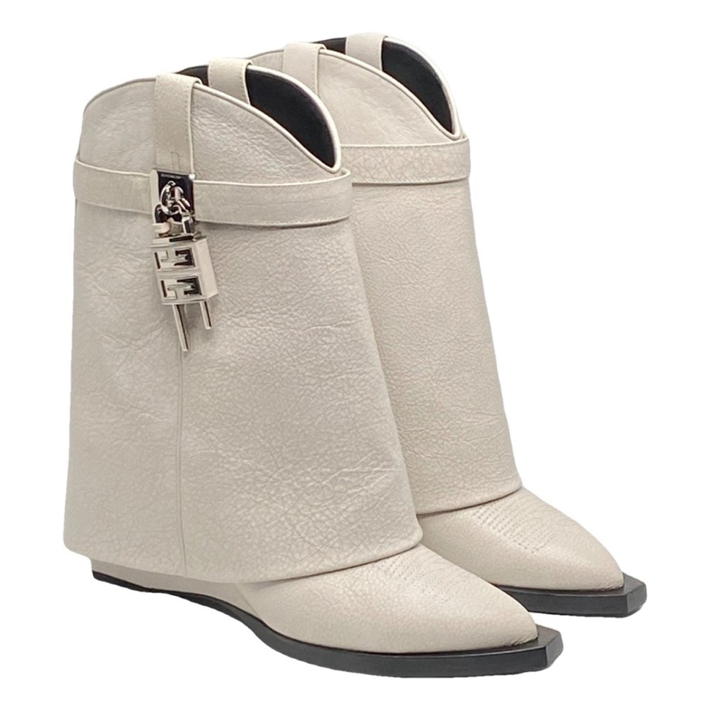 Givenchy Shark Lock Cowboy Ankle Boots Size 38 (US 8) Ivory